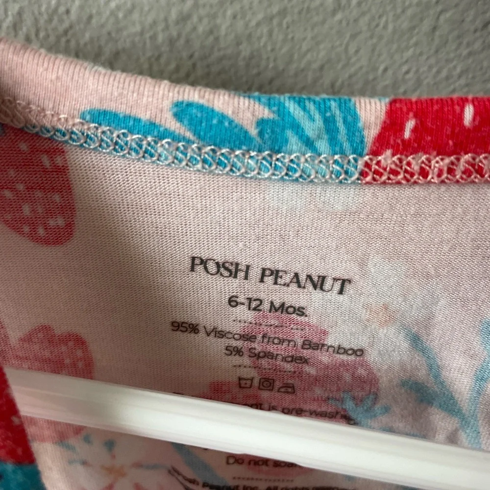 Posh Peanut Bamboo Pink and Green Strawberries Bodysuit Twirl - Picture 4 of 5